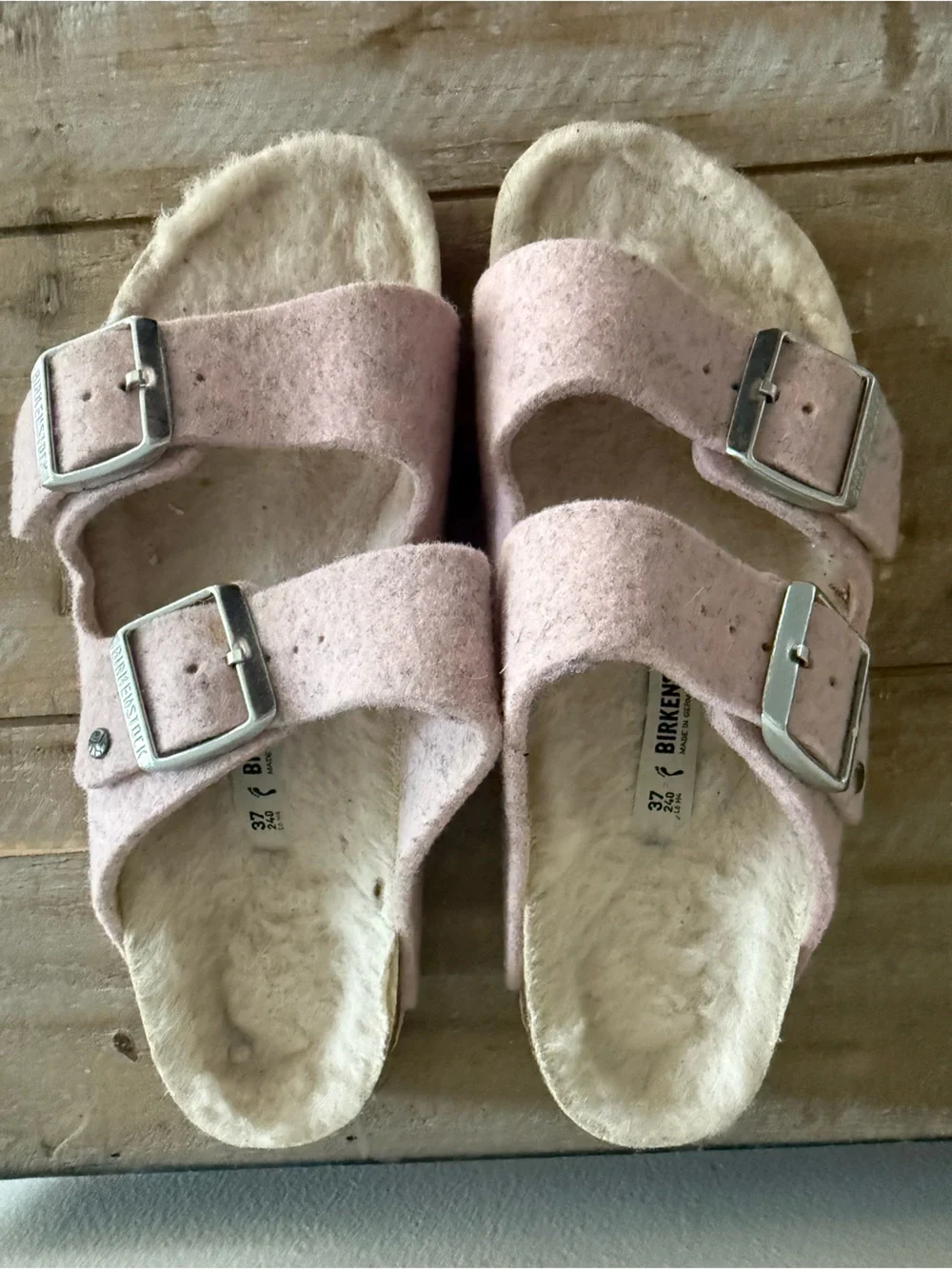 Birkenstock Pink Shearling Two-Strap Sandals